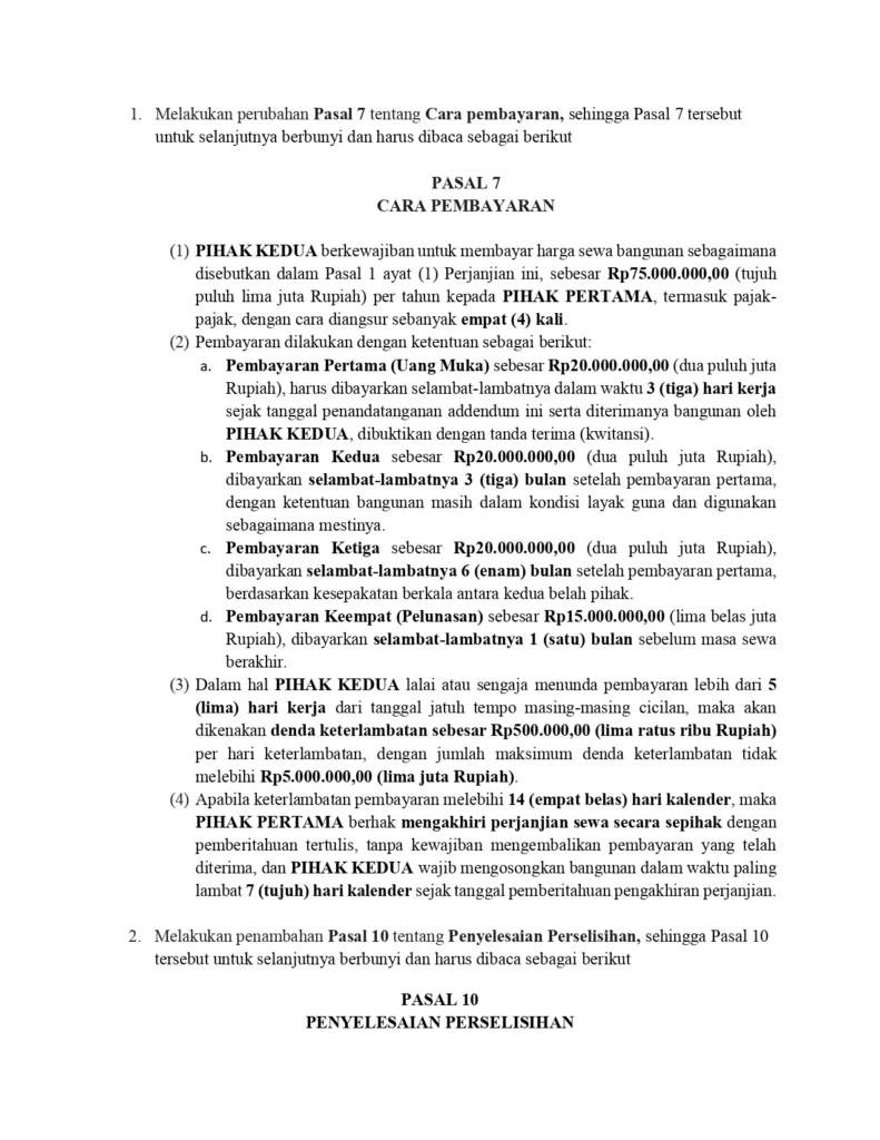 Addendum Kontrak: Pengertian, Fungsi, Contoh, dan Cara Membuatnya Contoh addendum kontrak (format sederhana)
