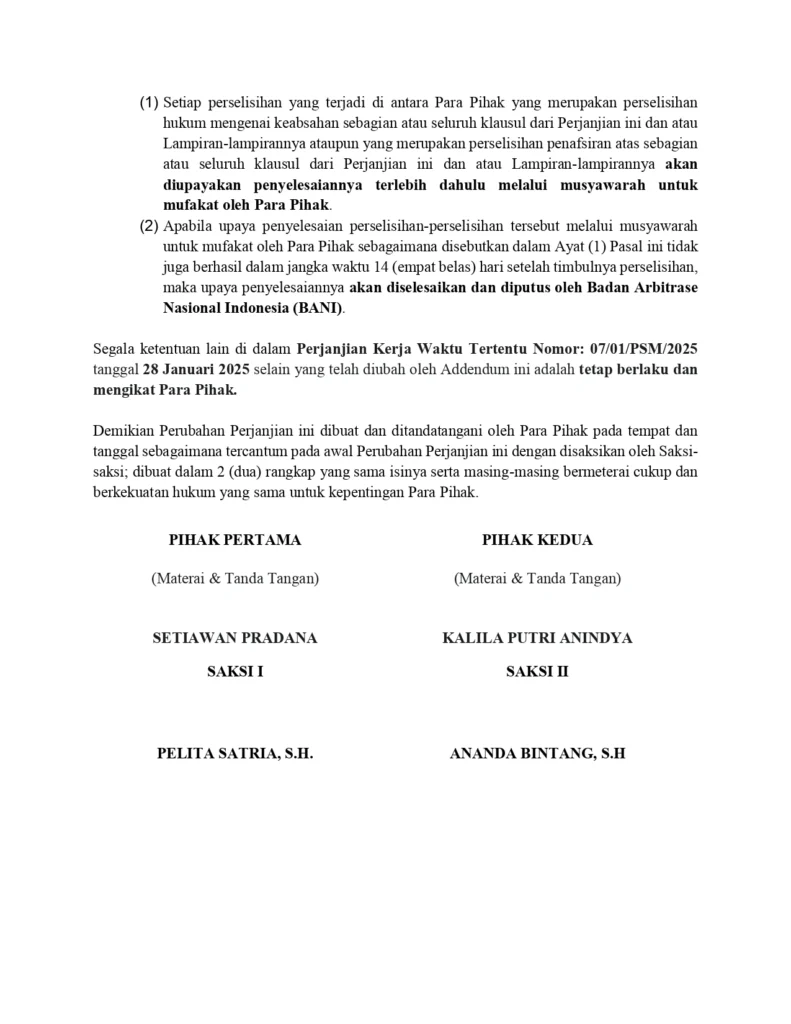 Addendum Kontrak: Pengertian, Fungsi, Contoh, dan Cara Membuatnya Contoh addendum kontrak (format sederhana)