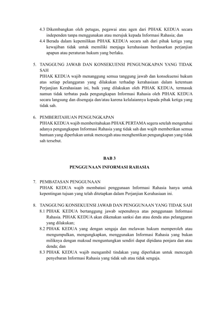 Pengertian, Fungsi, dan Contoh Non-Disclosure Agreemet PERJANJIAN KERAHASIAAN ANTARA 3