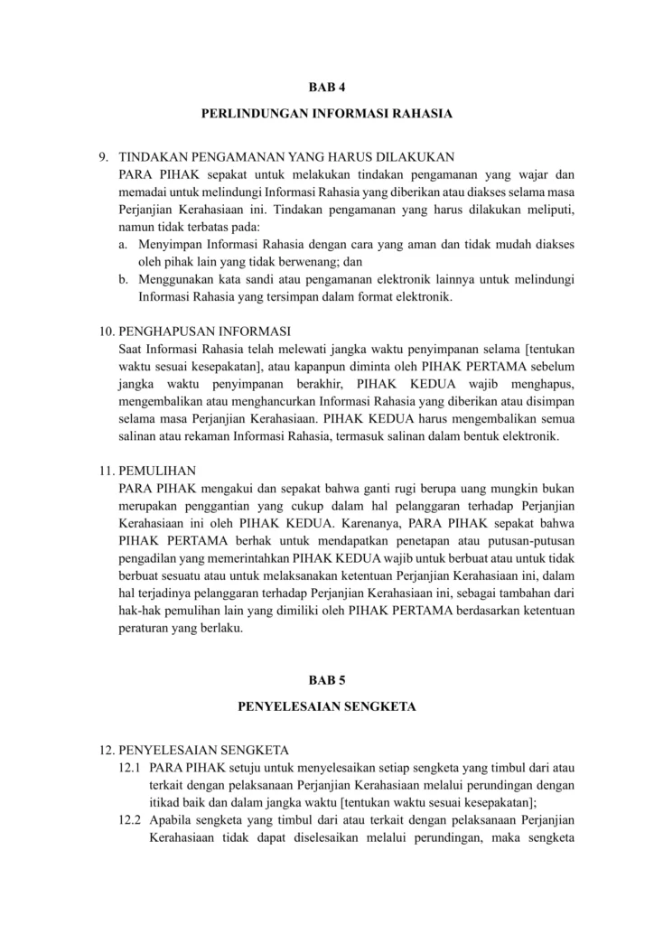 Pengertian, Fungsi, dan Contoh Non-Disclosure Agreemet PERJANJIAN KERAHASIAAN ANTARA 4
