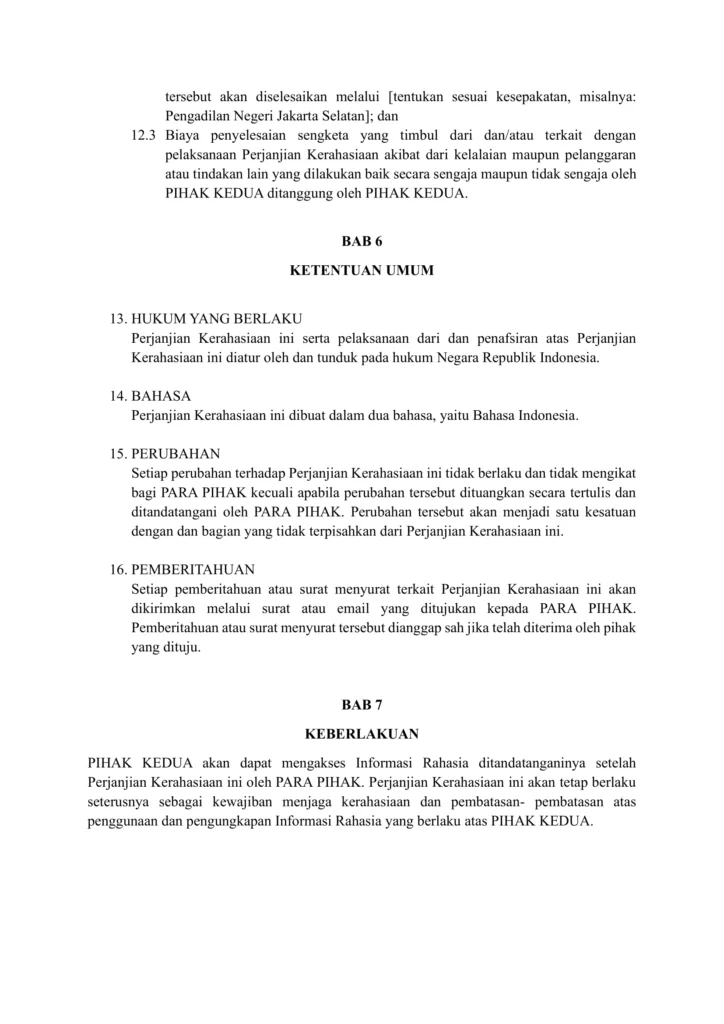 Pengertian, Fungsi, dan Contoh Non-Disclosure Agreemet PERJANJIAN KERAHASIAAN ANTARA 5